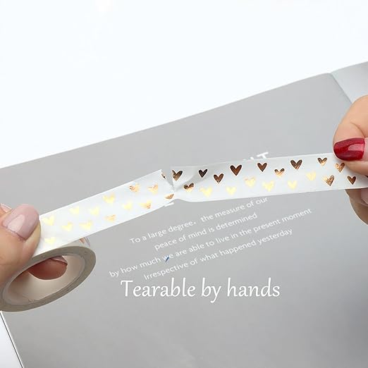 NatSumeBasics 2 Love Washi Tapes Hearts Scrapbook Tape Glitter Foil Masking Tapes for Decor Holiday Wedding (Bronze Hearts Tape)