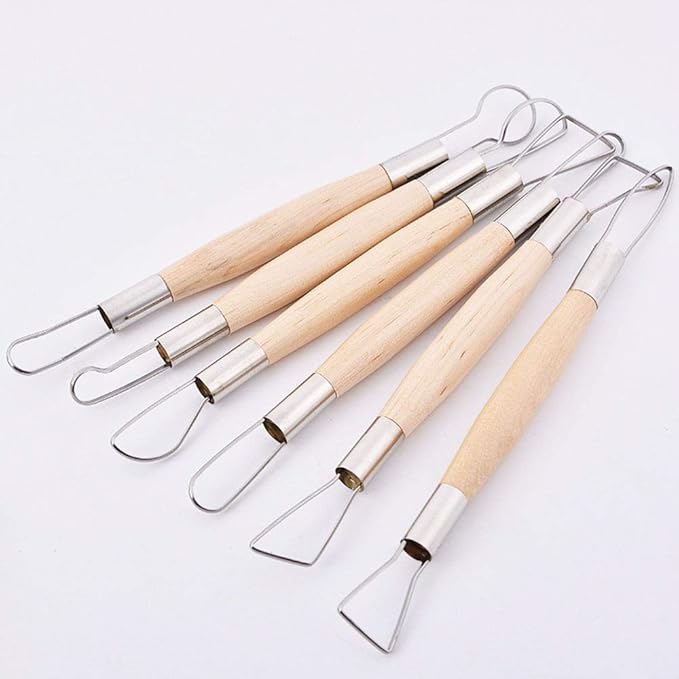 YYaaloa 6pcs Set Wood Crafts Clay Modeling Tool Pottery Carving Tools for Shaping and Sculpting for Ceramics Clay Pottery (Wood -6pcs)