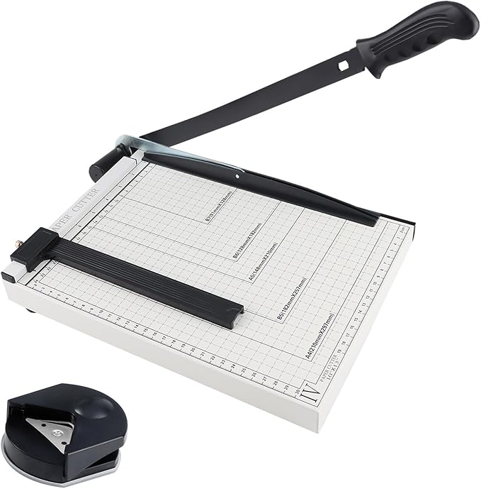 Paper Cutter, 12" Titanium Blade Guillotine Paper Cutter with Corner Rounder, Heavy Duty Guillotine, Paper Trimmer with Safety Blade Lock, Paper Cutter Slicer for Cardboard,Vinyl,Crafts&Photos (Black)