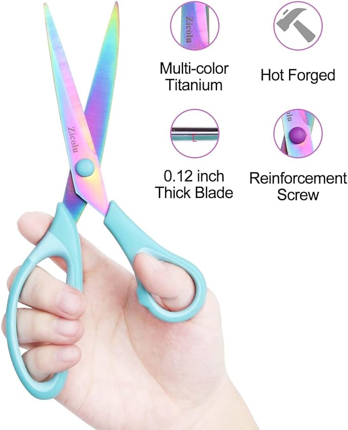 8.5" Scissors All Purpose, Multipurpose Office Scissors Set of 3 Pack, Titanium Coating Sharp Blade, Soft Comfort-Grip, Ideal for Fabric, School, Home, Craft & Sewing, Right/Left Handed, Blue
