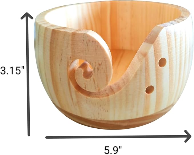 Wooden Yarn Bowl, 5.9 * 3.2inch Knitting Yarn Holder, Yarn Bowls with Holes for Crocheting (A)