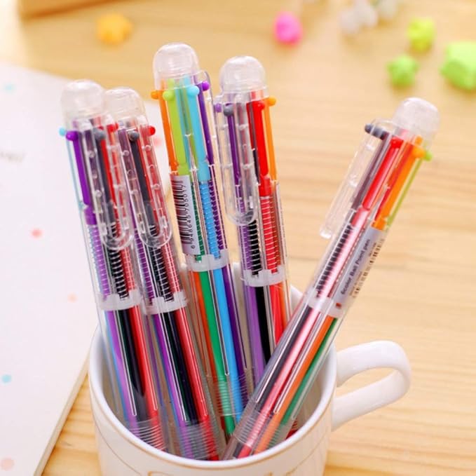 Hutou 24 Pack Multicolor Ballpoint Pens 0.5mm 6-in-1, 6 Colors Retractable Ballpoint Pens for Office School Supplies Students Children Gift, Kids Party Favors Pen(24 Pack)