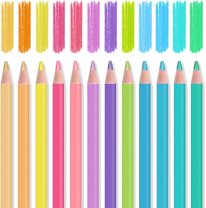 Mifuner 12Pcs Macaron Colored Pencils Set, Water Soluble Drawing Pencils, Pre-sharpened Wooden Professional Sketch Pencil Art Supplies for Adults, Coloring Books, No Duplicates
