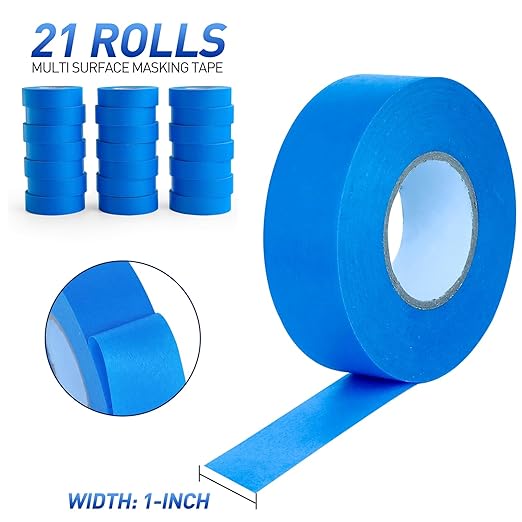 MAXWAVE Blue Painter's Tape, 1 Inch x 55 Yards, 21 Rolls Bulk, Residue-Free Paint Tape, Blue Masking Tape for Walls, Artist Painting Tape