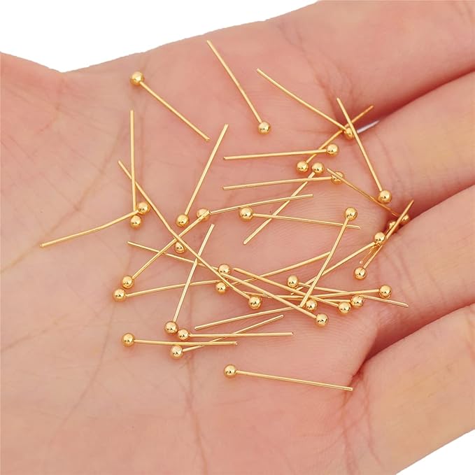18K Gold Plated Ball Head Pins Non Tarnish 16mm 400pcs for Jewelry Making Findings