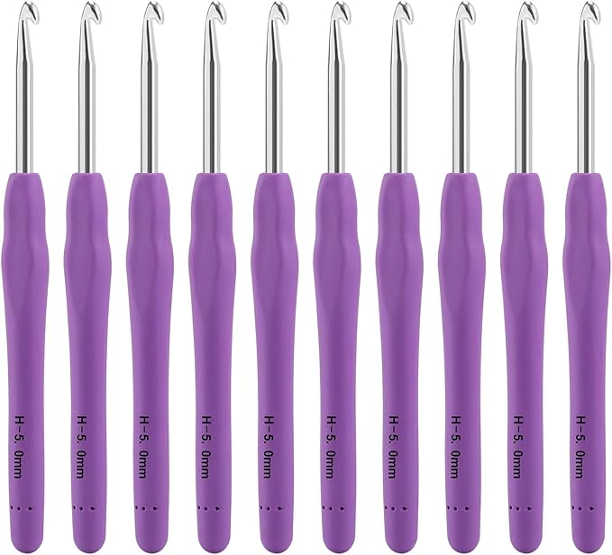 Vodiye 10PCS Crochet Hooks, Professional Extra Long  5.0mm Crochet Hook, Ergonomic Handle Crochet Hooks Set, Crochet Needle for Beginners and Experienced Crochet Hooks Lovers (10pcs - 5mm)