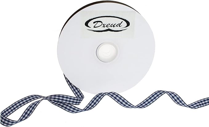 Gingham Ribbon 50 Yard Each Roll 100% Polyester Woven Edge (3/8" x 50 Yards, Dark Blue)