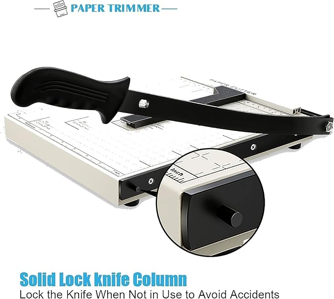 Paper Cutter for Cardstock Heavy Duty 12 inch, 12" Cut Length Guillotine Paper Trimmer for Cardstock Metal Base，for Home Office Classroom School, Pure White