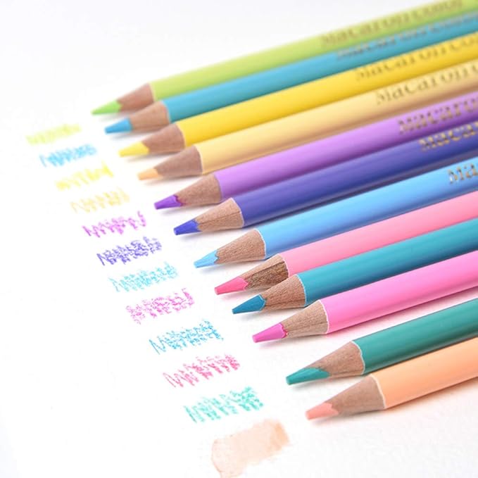 Mifuner 12Pcs Macaron Colored Pencils Set, Water Soluble Drawing Pencils, Pre-sharpened Wooden Professional Sketch Pencil Art Supplies for Adults, Coloring Books, No Duplicates