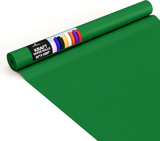 Crown Display Emerald Green Kraft Paper Roll - 36" X 1320" (110' Ft) - Perfect for Shipping & Packing