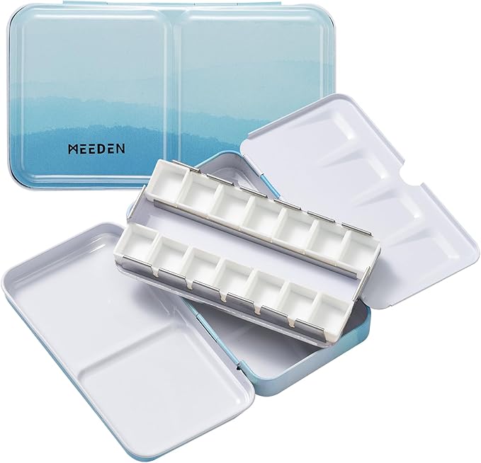 MEEDEN Empty Watercolor Paint Palette: Travel Water Color Palette Tin with 12 Half Pans - Portable Metal Palette Tin Box for Artist Student Adults (Blue)