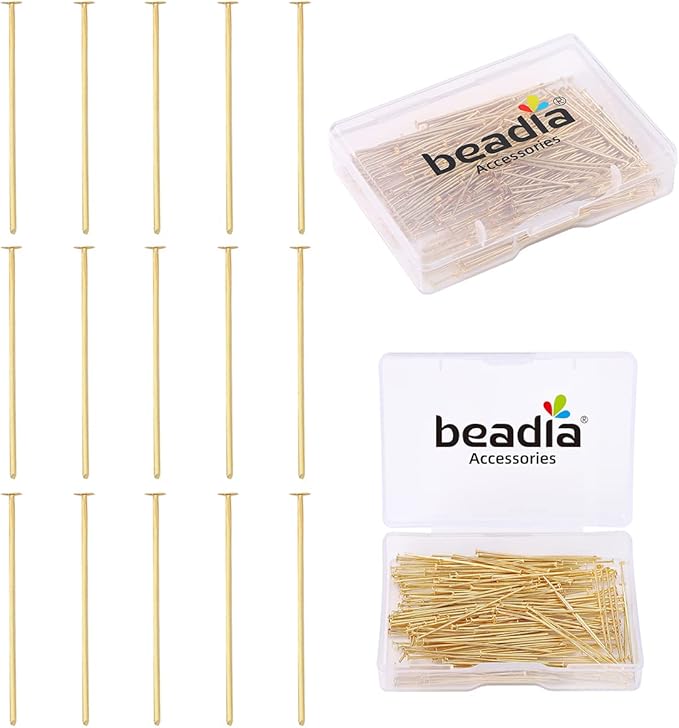 14K Gold Plated Flat Head Pins Non Tarnish 35mm 200pcs for Jewelry Making Findings