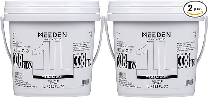 MEEDEN Titanium White Acrylic Paint: 2 Pack 1 L /33.8 oz Heavy Body Gloss - Thick Art Paints for Canvas Crafts Painting