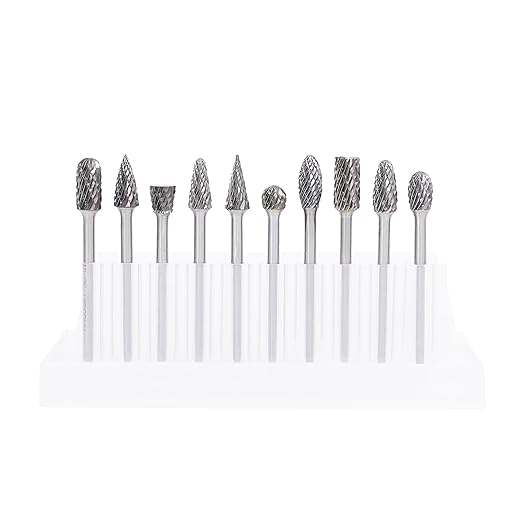 Carbide Double Cut Rotary Files Set of 10 PCS 1/4" Cutting Diameter 1/8" Shank Carbide Burrs of Rotary Tools for Metalworking, Wood Carving