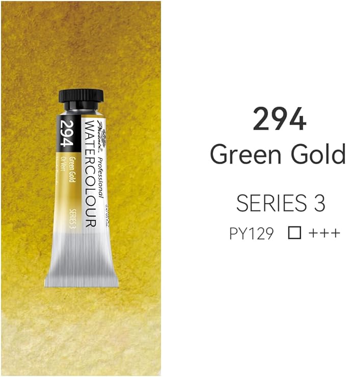 PHOENIX Professional Watercolor Paint Single Tube - 0.47 Fl Oz / 14ml - Green Gold