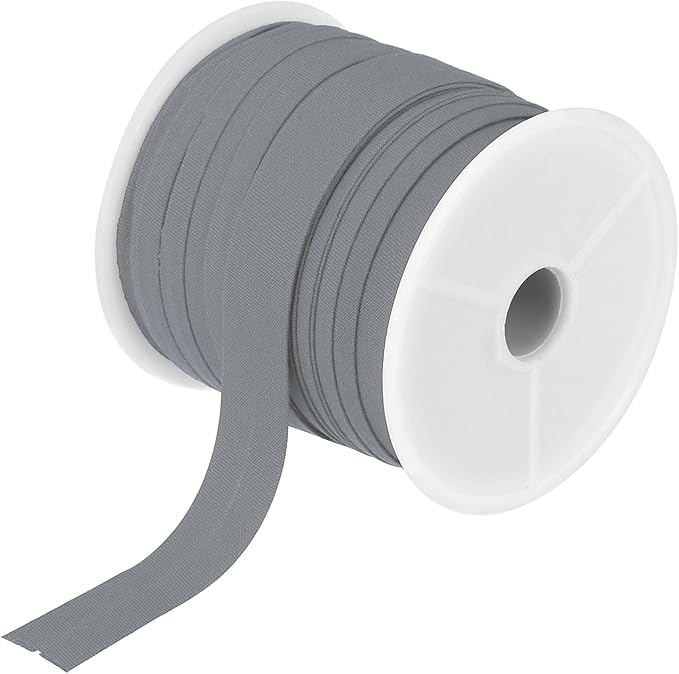 MECCANIXITY 1/2 Inch Single Fold Bias Tape Cotton Continuous Bulk Bias Tape for Sewing,Seaming Quilting Hemming Binding Crafts (White Gray 25 Yards)