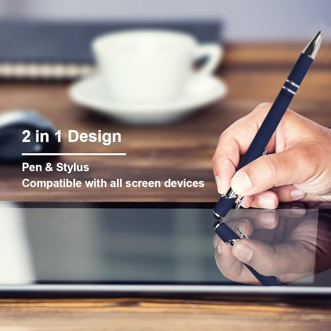 Ballpoint Pen with Stylus Tip, Soft Touch Click Metal Pen, 1.0mm Medium Point, Black Ink, 12 Count(Mixed Color)