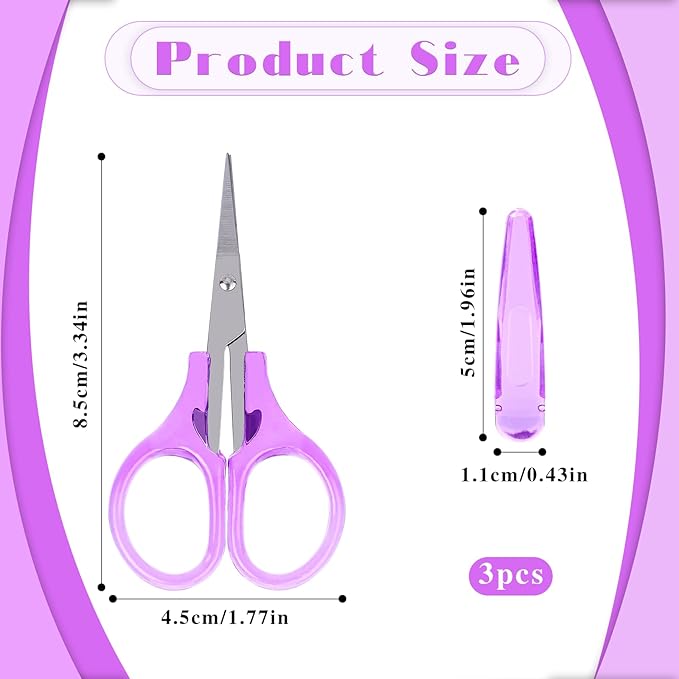 3Pcs Small All Purpose Craft Scissors - Stainless Steel with Protective Cover, Mini Detail, Precision Straight Fine Tips for Paper Cutting, Scrapbooking
