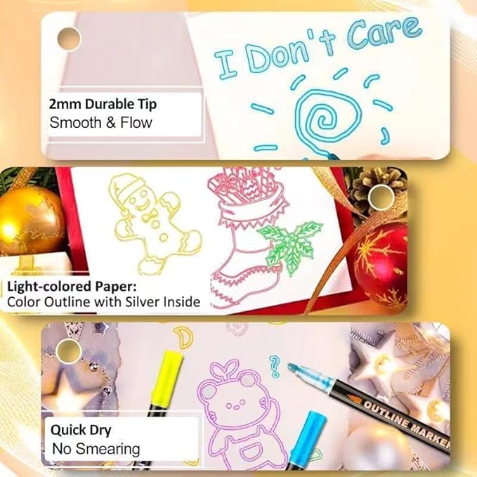 Shimmer Markers Double Line Outline Markers, 24 Color Squiggles Set for Drawing, Art School Supplies, Cards Lettering, Gift for 4-12 Year Old Girl