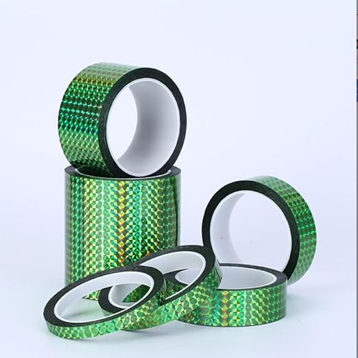 Self-Adhesive Holographic Reflective Tape Prism Tape Holographic Reflective Tape for Keep Birds Away, Craft Projects, DIY Art, Home, Daily Use (Green, 1 Inch x 55 Yard)
