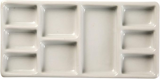 MEEDEN 9-Well News Ceramic Rectangle Artist Paint Palette for Watercolor Gouache Acrylic Oil Painting, 6-4/5 by 3-1/3-Inch