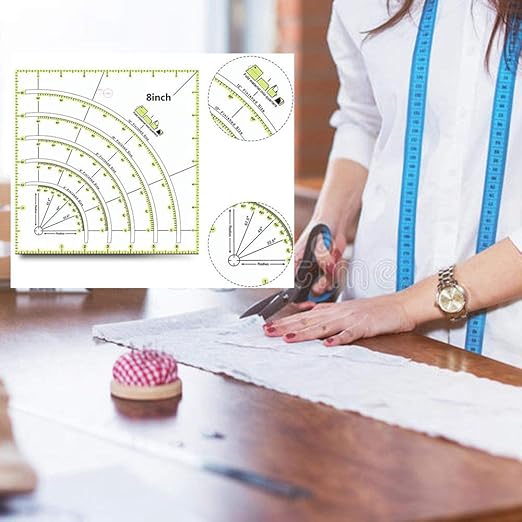 HONEYSEW Arcs & Fans Quilt Circle Cutter Multifunctional Arc Cutting Patchwork Ruler - Acrylic Quilters Template With Double Colored Lines for Cutting Cloth, Sewing Crafts