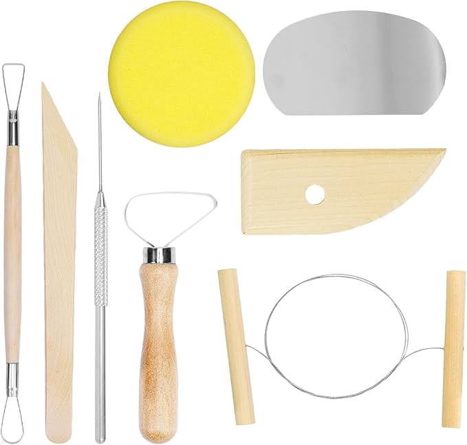eZAKKA 8 Pcs Pottery & Clay Sculpting Tools, Double-Sided, Ceramics Tools Smooth Wooden Handles for Trimming, Embossing Pattern
