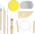 eZAKKA 8 Pcs Pottery & Clay Sculpting Tools, Double-Sided, Ceramics Tools Smooth Wooden Handles for Trimming, Embossing Pattern