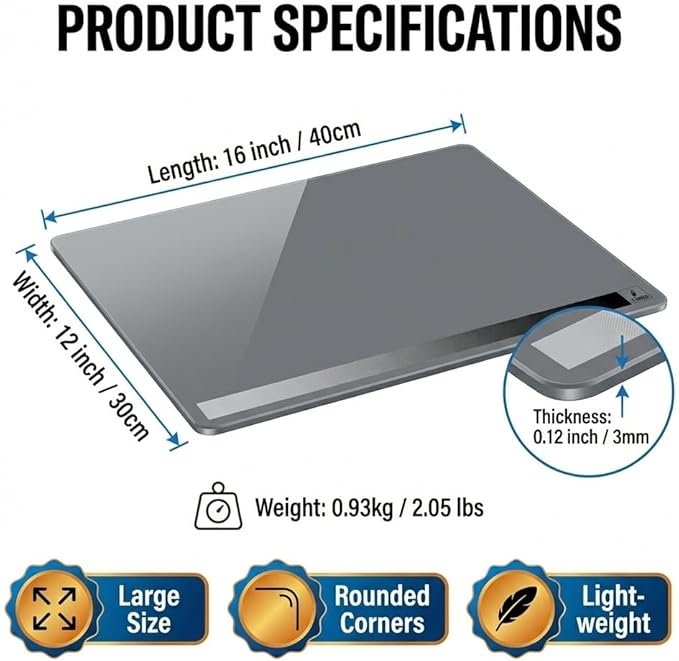 12x16 Inch Tempered Glass Palette for Oil & Acrylic Painting, Neutral Grey with Built-in Value Scale, Water Washable Easy-Clean Surface, Scratch-Resistant Color Mixing Palette