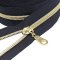 MebuZip #5 Gold Metallic Nylon Coil Zippers by The Yard Bulk Coil Zipper Roll 10 Yards with 25pcs Pulls for DIY Sewing Craft Bags (Black)