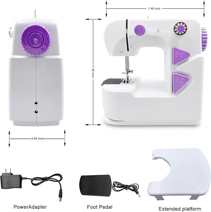 Mini Sewing Machine for Beginners, Dual Speed Easy Automatic Sewing Machine with Expansion Table, Sewing Tool and Needle Shield Suitable for Family and Travel (White)