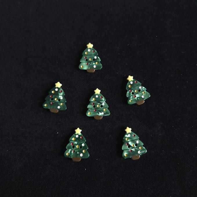 Cute Santa Tree Buttons for Crafts,Acetate Button for Clothes,Cute Buttons for Sewing,Button Bulk,Pack of 6