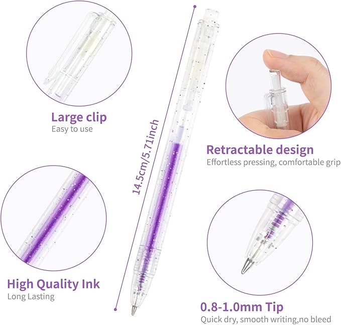 Glitter Gel Pens, 36 Colors Metallic Vibrant Retractable Sparkle Gel Pens for Coloring Journaling Drawing Doodling Colored Pen Colored Gel Pens for Kids Adult Fun Pens 0.8-1mm