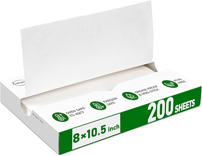 EcoDispose Precut POP UP Deli Paper Sheet Pack of 200, Interfolded Heavy Paper for Food Wrap and Serving (8" x 10-1/2", White）