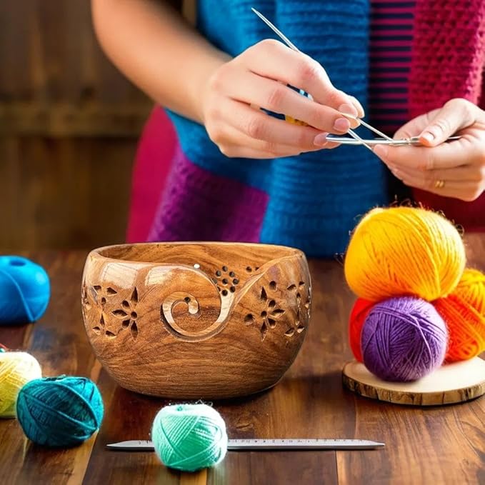 Prime Art Wooden Yarn Bowl Yarn Bowl for Crochet Yarn Bowl for Knitting Yarn Bowl for Crochet Large Yarn Bowl