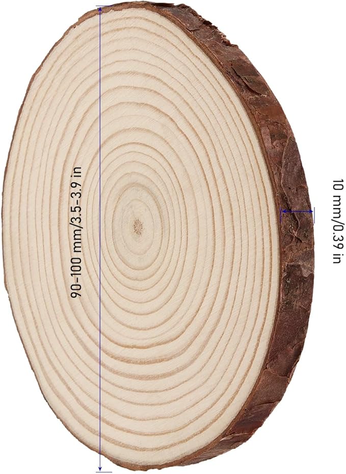 KINJOEK 50 PCS Natural Wood Slices 3.5-4 Inch with Bark Unfinished Wood Circles for Coasters DIY Crafts Wedding Decorations Christmas Ornaments