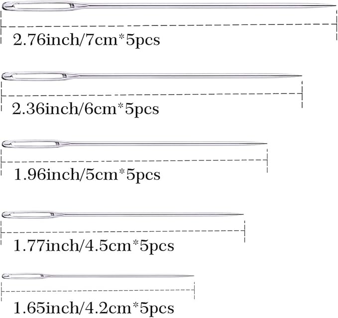 25Pieces Hand Sewing Big Eye Needles Sharp Needle，with Solid Wood Needle Case for