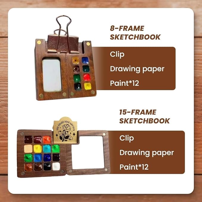 Mini Watercolor Paint Set, 2026 New Mini Watercolor Travel Set with Picture Book, Wooden Paint Palette for Painters, Artists, and Students (8 Grids)