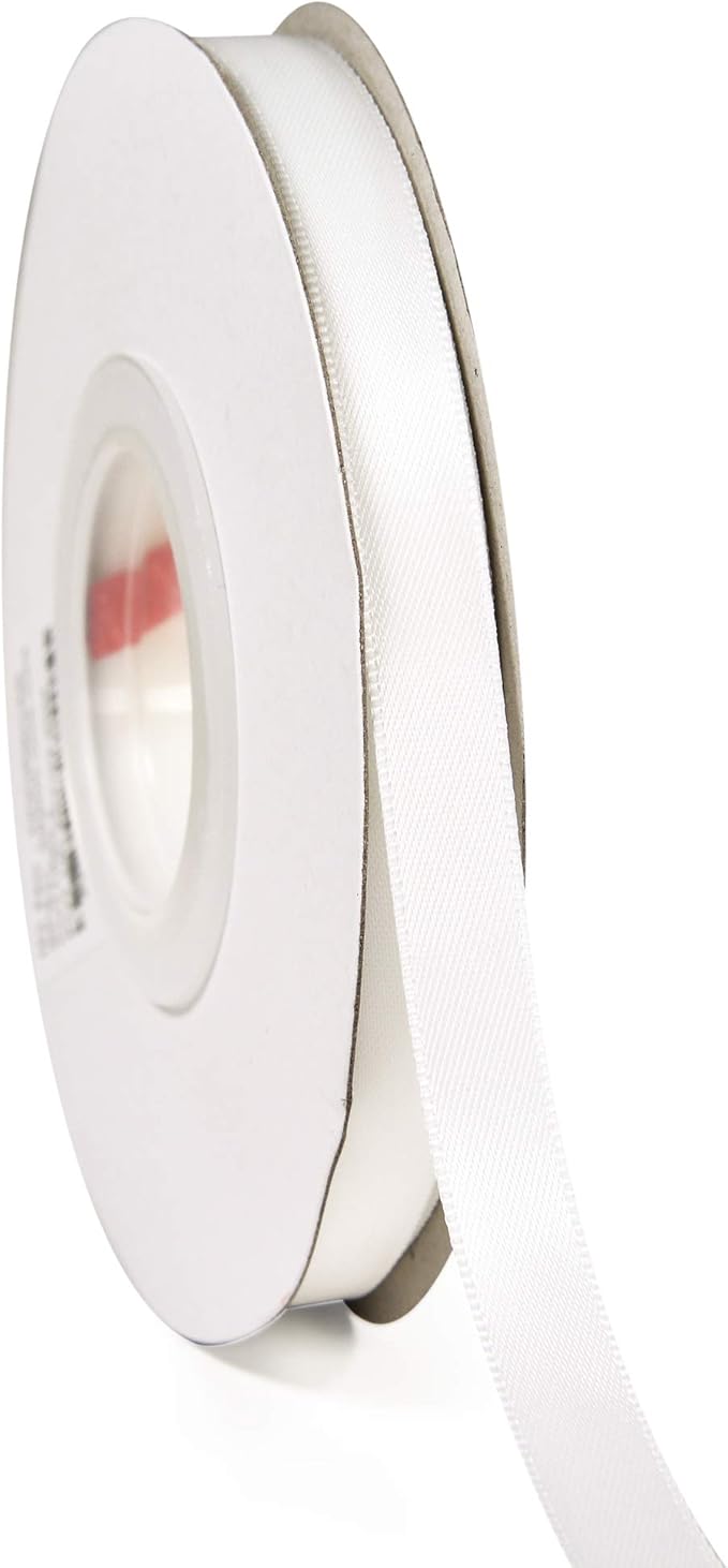 YAMA White Double Faced Satin Ribbon 3/8 Inch 25 Yards Thin White Ribbon for Gift Wrapping Crafts Bows Wedding Party Decoration