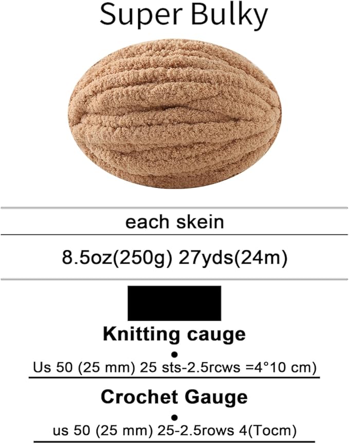 Chunky Yarn for Hand Knitting, No7 Thick Yarn, 250Grams 32Yards, Pack of 4, Perfect for Knitters and Crafters (Khaki)