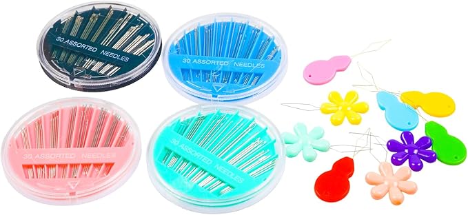 Hekisn 60-Pack Premium Hand Sewing Needles Set, 6 Sizes Embroidery Needles Kit with Threaders, Assorted Large Eye Sewing Needles for Repair, DIY, Art & Craft Projects(Green&Blue)