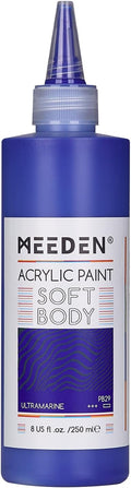 MEEDEN Soft Body Acrylic Paint: Ultramarine Blue Matte Finish - 250ml/8.45oz Bulk Acrylic Colors in Ergonomic Bottle - Fluid Flow Art Paints for Artists Canvas Painting