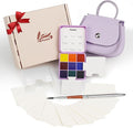Funto Mini Watercolor Set Travel Kit with 9 Colors, Leather Bag & Watercolor Paper, Portable Drawing & Painting Supplies for Beginners, Art Gift Set