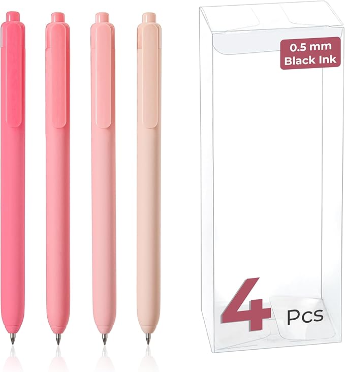 Y YOMA 4 Pcs Fine Point 0.5mm Gel Pen Black Ink Retractable Ballpoint Pen Smooth Writing Quick Dry Gel Pens Cute Aesthetic Pen Pastel Refillable Pen for School Home Office Supplies, Cute Pink