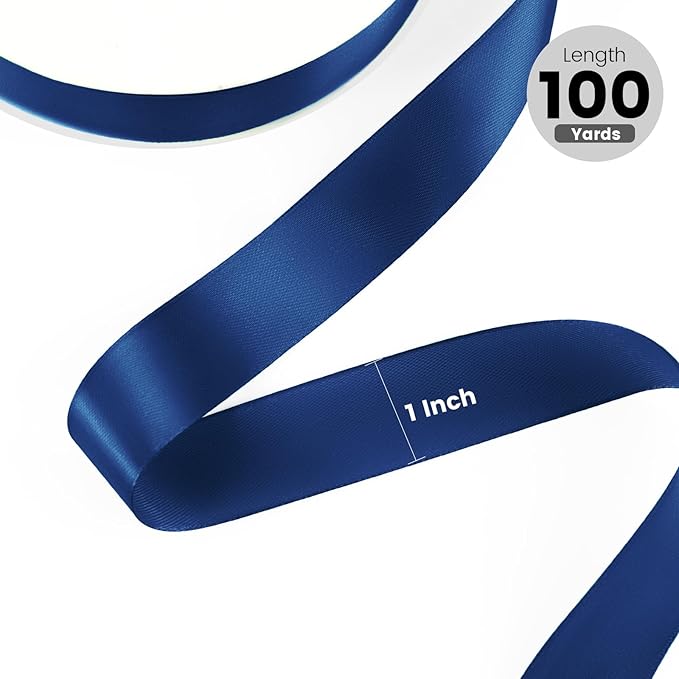 1" x 100 Yards Satin Ribbon - Navy Blue Silk Ribbon with Spool - Ideal for Gift Wrapping, Floral Bouquets, Crafts, Wedding Party Decorations, Christmas and Sewing Projects