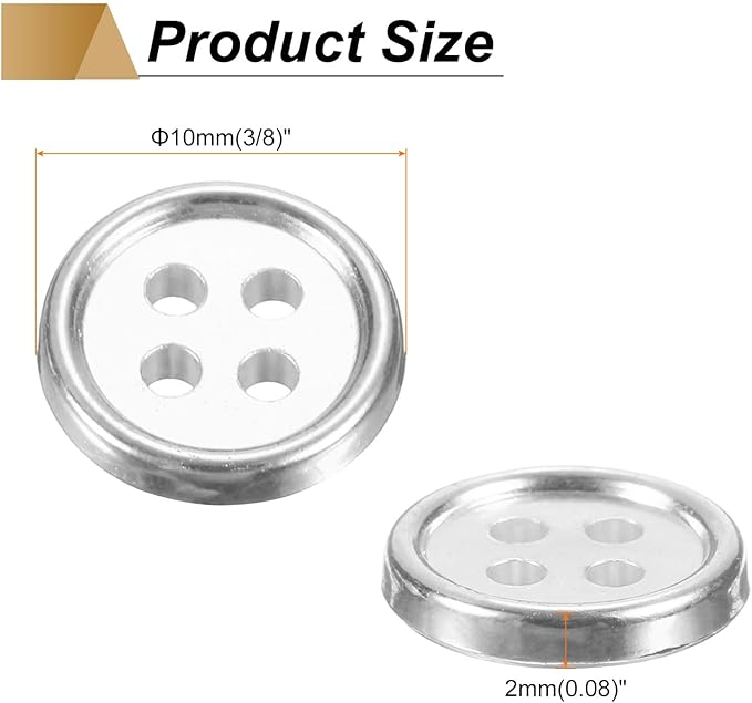 HARFINGTON 100pcs 16L Plastic Sewing Buttons 10mm 3/8" 4-Hole Round Replacement Craft Button for Coats Sewing Clothing and DIY, Silver