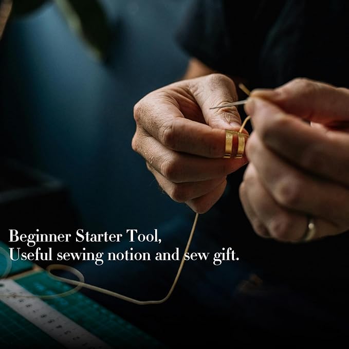 ZESION 4Pcs Sewing Thimbles, Adjustable Metal Thimbles for Hand Sewing Finger Protector, Quilting Craft Accessories for Knitting Needlework DIY Tools, Gold(2 Sizes, S/M)