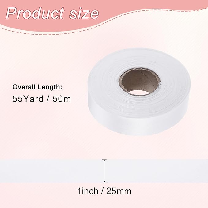 M METERXITY 1-Pack Extra Wide Single Fold Bias Tape, 1 Inch x 55 Yards Satin Bias Tape for Sewing/Seaming/Quilting/Hemming/DIY Crafts/Quilt Binding [White]