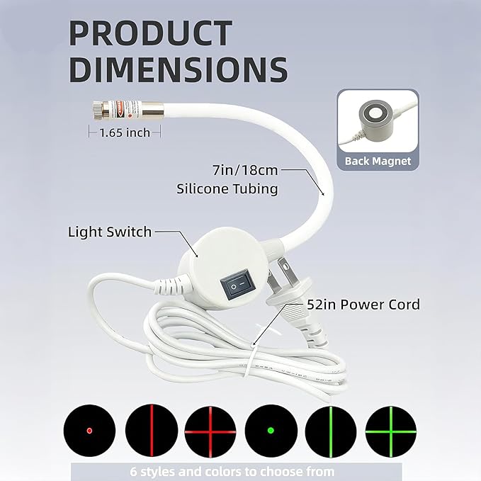 Magnetic Positioning Quilting Light for Sewing Machine | Adjustable Dot/Line/Crosshair Projection for Precision Stitching & Guide