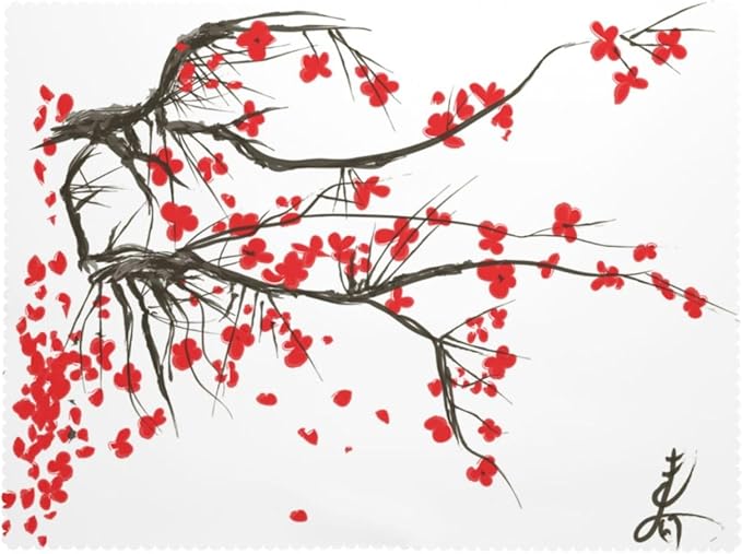 Japanese Cherry Rectangle Tablecloth Ink Painting Flower Blossom Cherry Red Table Cloth Dining Table Cover for Home Kitchen Restaurant Party Buffet Picnic 54 x 72 Inch